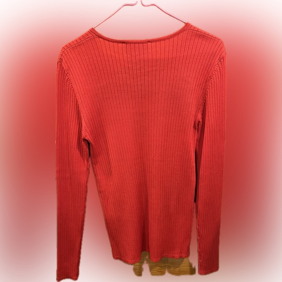 Escada Vibrant Red V-Neck Ribbed Sweater - Picture 2 of 8